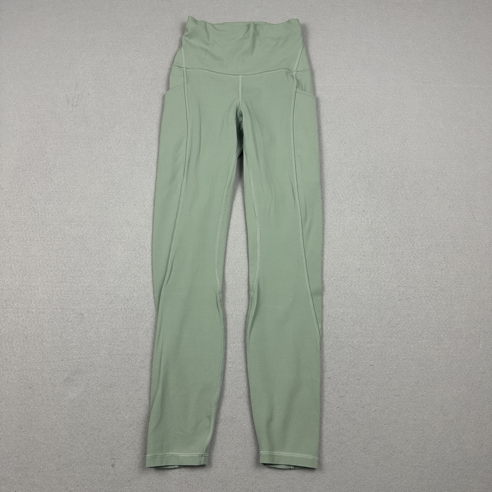 Lululemon Pants Women 2 Green High Rise Ankle Yoga Leggings Pockets Slim Stretch